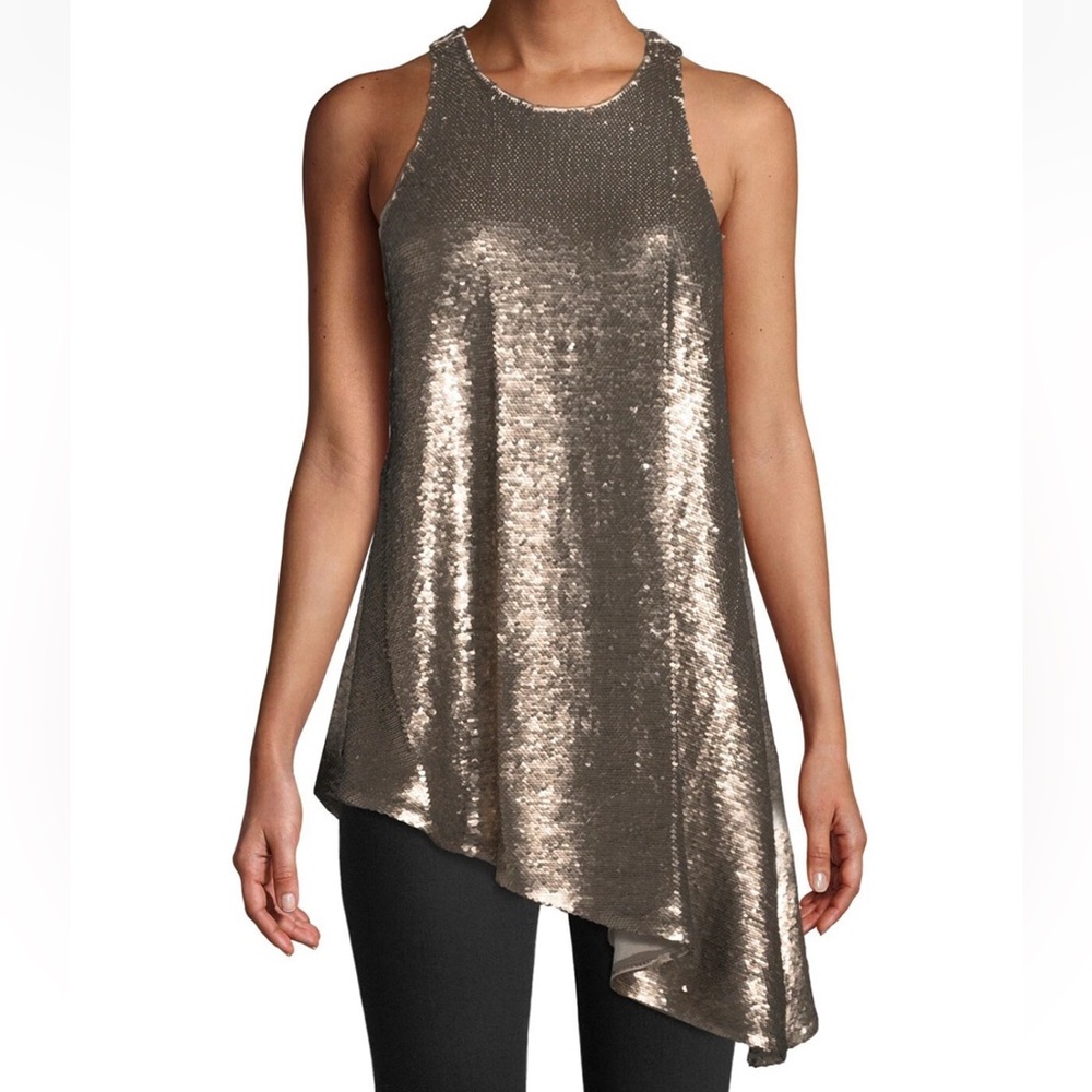 Cinq A Sept Dylan Sequin Asymmetrical Tank in Pewter Size S NWT
